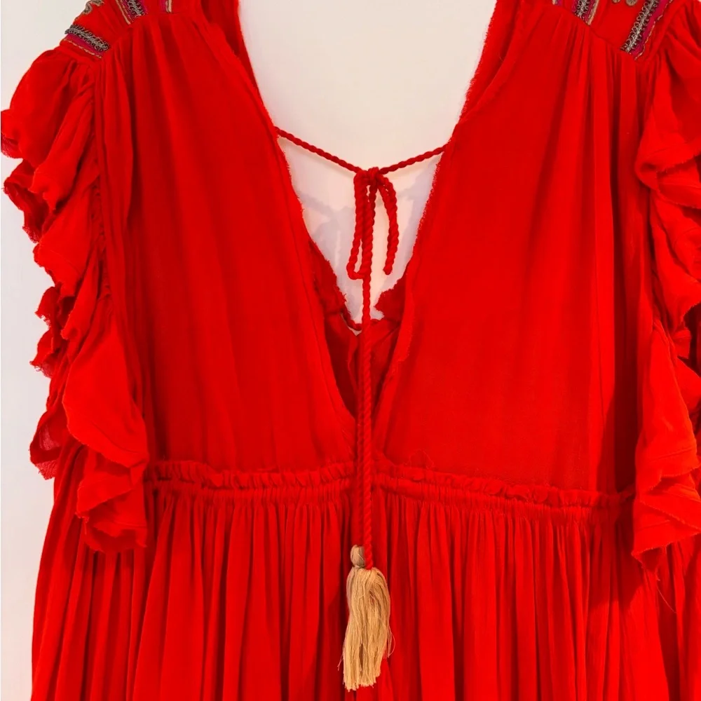 Red Embroidered Free People Women's Dress - Picture 4 of 4